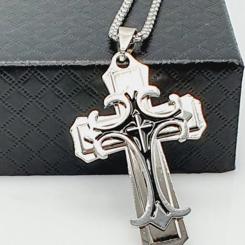 ❤️Stainless Steel Retro Layered Cross Necklace, N90201P119